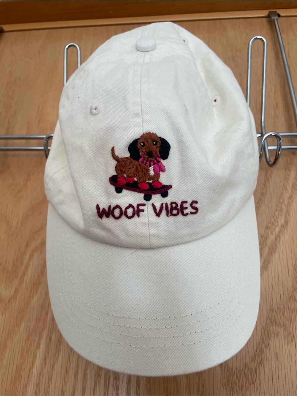 Zara Cream Baseball Cap with Embroidered Dachshund